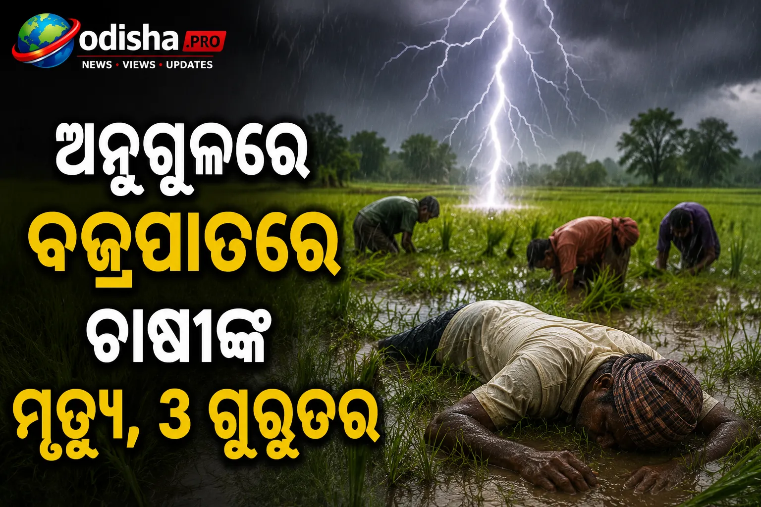 ଅନୁଗୁଳରେ ବଜ୍ରପାତରେ ଚାଷୀଙ୍କ ମୃତ୍ୟୁ, ୩ ଗୁରୁତର