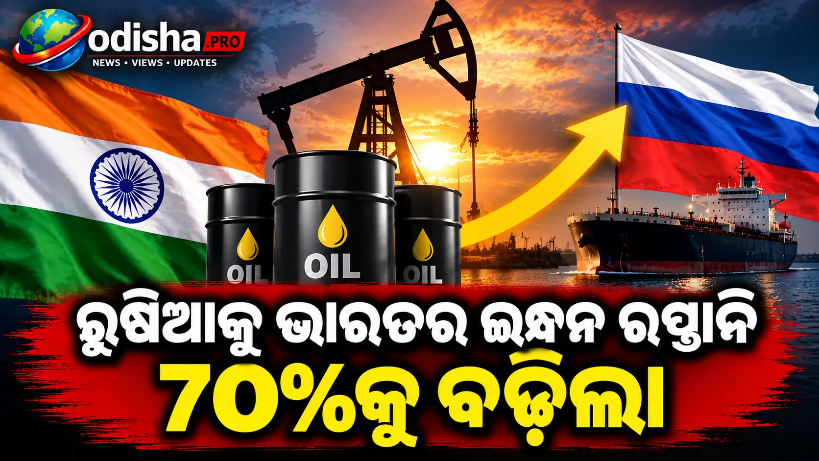 ରୁଷିଆକୁ ଭାରତର ଇନ୍ଧନ ରପ୍ତାନି ୭୦%କୁ ବଢ଼ିଲା; ରୁଷୀୟ ଅଶୋଧିତ ତୈଳ ଆମଦାନି ୨୪% କମିଲା