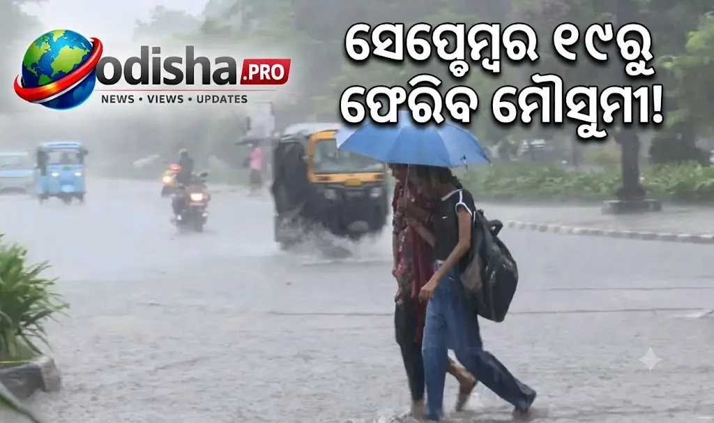 ସେପ୍ଟେମ୍ବର ୧୯ରୁ ଫେରିବ ମୌସୁମୀ! ଓଡ଼ିଶାରେ ମାସ ଶେଷ ପର୍ଯ୍ୟନ୍ତ ବର୍ଷା ସମ୍ଭାବନା