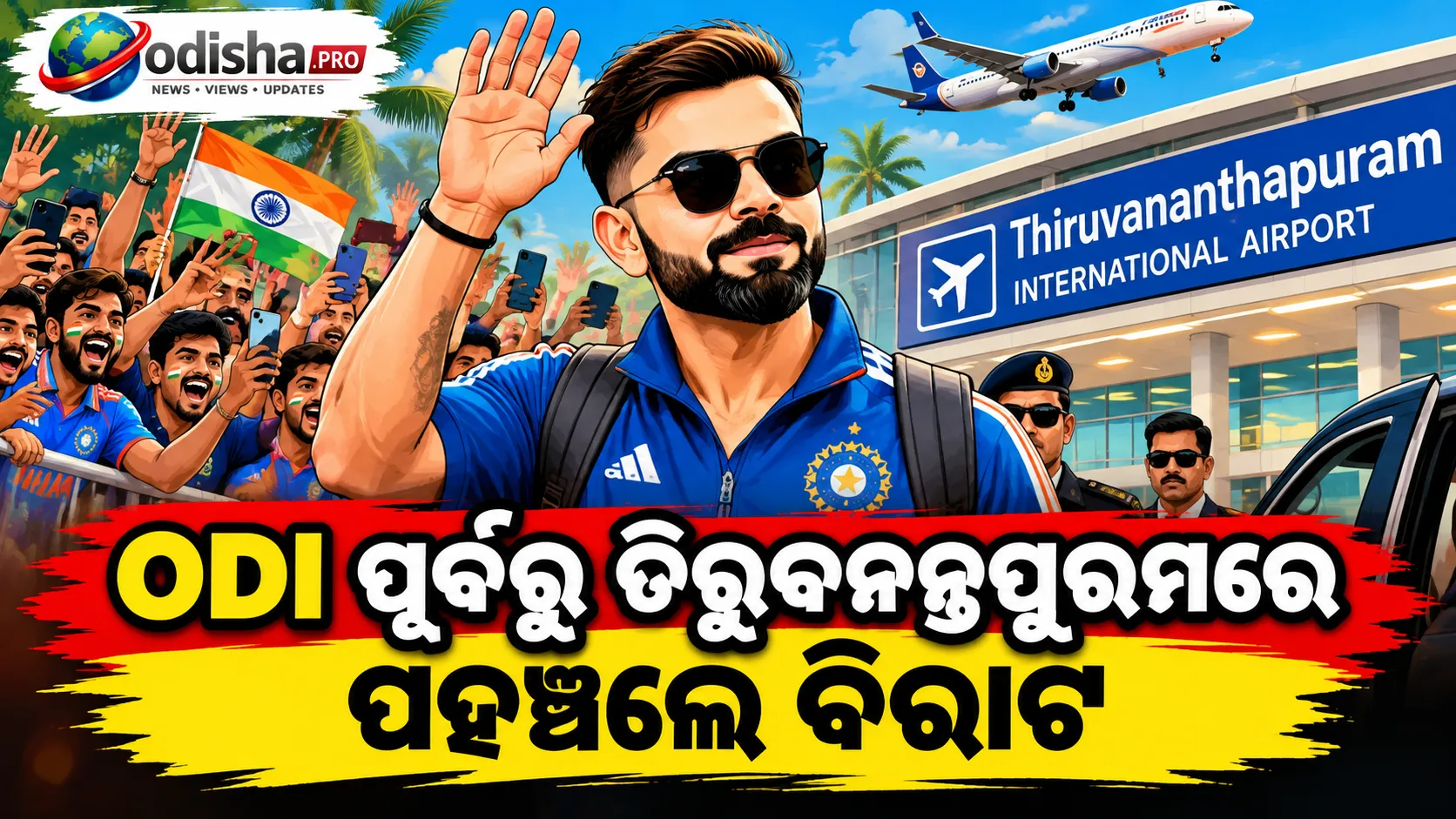 କେରଳରେ ବିରାଟ କୋହଲିଙ୍କୁ ନେଇ ଫ୍ୟାନ୍‌ଙ୍କ ଉତ୍ସାହ, ୱେଷ୍ଟଇଣ୍ଡିଜ୍ ବିପକ୍ଷ ODI ପୂର୍ବରୁ ତିରୁବନନ୍ତପୁରମରେ ପହଞ୍ଚିଲେ ବିରାଟ