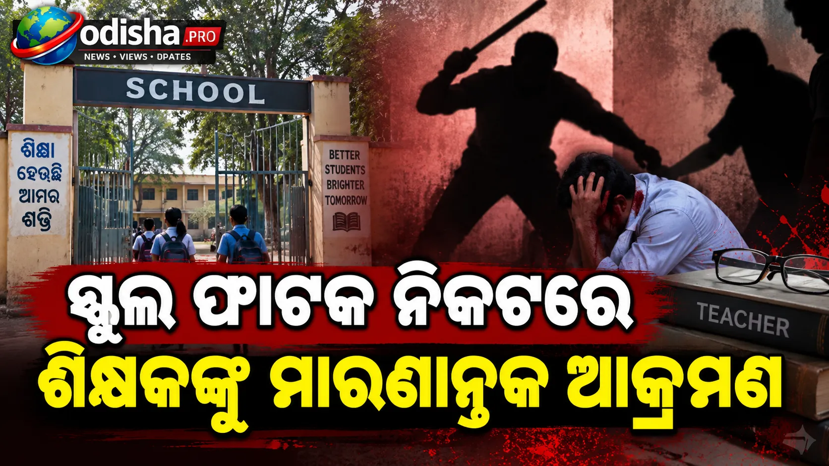 ସ୍କୁଲ ଫାଟକ ନିକଟରେ ଶିକ୍ଷକଙ୍କୁ ମାରଣାନ୍ତକ ଆକ୍ରମଣ, କାଠଫାଳିଆରେ ମୁଣ୍ଡକୁ ପ୍ରହାର