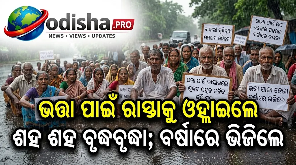ଭତ୍ତା ପାଇଁ ରାସ୍ତାକୁ ଓହ୍ଲାଇଲେ ଶହ ଶହ ବୃଦ୍ଧବୃଦ୍ଧା; ବର୍ଷାରେ ଭିଜିଲେ, ଝରାଇଲେ ଲୁହ