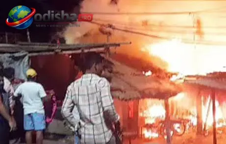 Massive fire engulfs fish market and Bank of India branch near Press Chhak in Cuttack.
