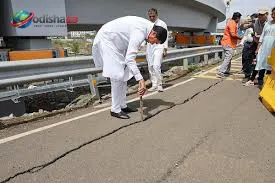 Construction work at Bhadrak's Atal Marg road project facing delays despite inauguration months ago.