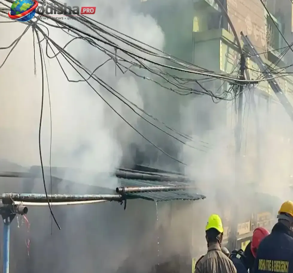 Firefighters attempt to control a massive blaze at an oil factory in Sonepur district, Odisha.